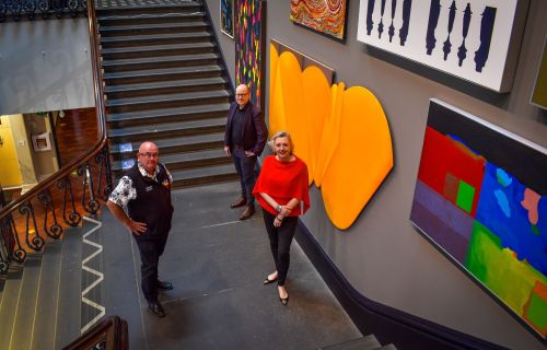 City of Ballarat Mayor, Cr Des Hudson with Eureka Centre Manager, Anthony Camm and Art Gallery of Ballarat Director, Louise Tegart at the Art Gallery of Ballarat.