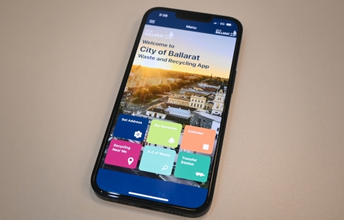 Mobile phone with the Ballarat Waste App opened
