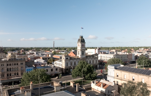 Cityscape with Town Hall in the distance