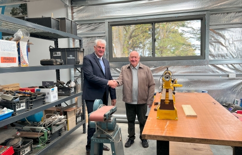 City of Ballarat North-ward Councillor, Cr Jim Rinaldi with Learmonth Community Skills Shed vice president, Gordon Harrison.