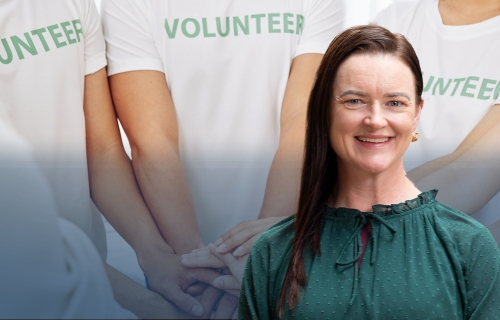 Image of Mayor Cr Tracey Hargreaves with a generic shot of volunteers