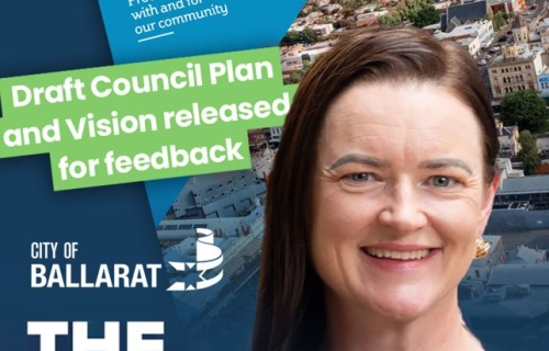 Image of Mayor with image of Council Plan in background