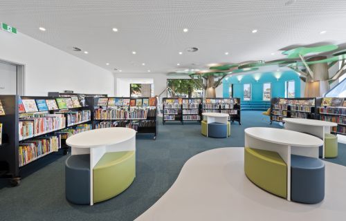 Children’s Library housing over 17,000 items, featuring a Kid’s Lab with children’s computers pre-set for children to safely learn by discovery.