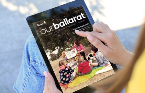 mockup of a person reading our ballarat on an ipad