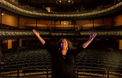 Singer-songwriter Deb Lowah-Clark on stage at Her Majesty's, Debra performed in the opening performance of Resurgence