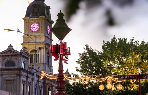 Town Hall at Christmas at dusk