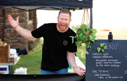 Tim Bone at market stall at Lake Wendouree.