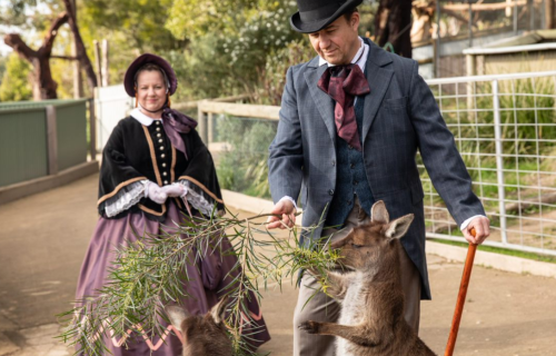 Tourism rich: Katrina and Head of Marketing and Design Mark Hemetsberger with Kangaroo Island kangaroos.