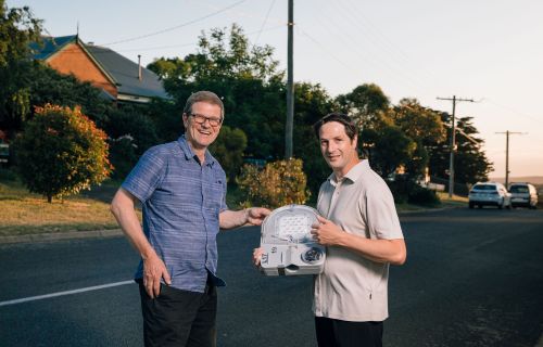 Peter Bate and Quenton Gay with one of the new LED lights