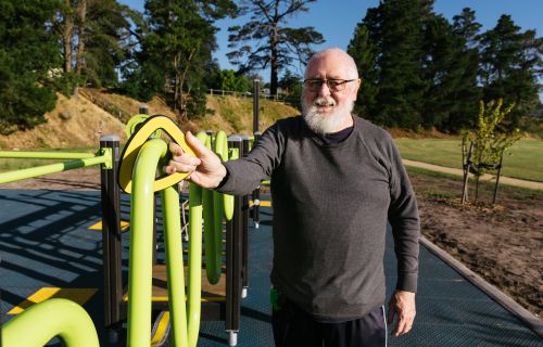 Image of resident Max Duthie with the new exercise equipment