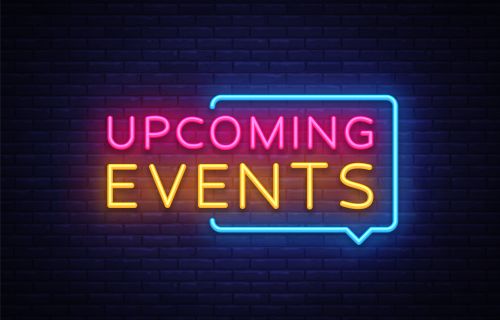 Graphic tile says upcoming events