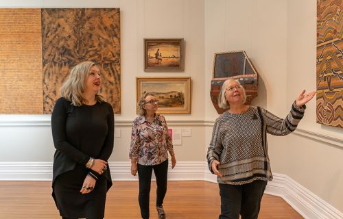 Art Gallery of Ballarat Director Louise Tegart with volunteer guides Kathie Ensor and Fiona Tonkin.