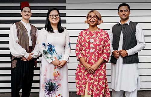 Intercultural Ambassadors Lucien Ibrahim, Hien Blackmore, Lilly Wright and Yaqoob Kazan