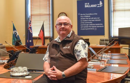 Mayor Cr Des Hudson in the City of Ballarat Council Chambers