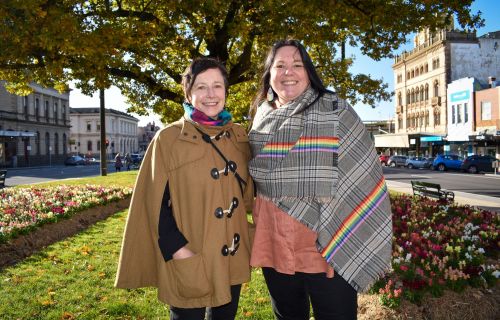 Cr Belinda Coates and Sarah Jane Hall at DAHOBIT Day Flag Raising event