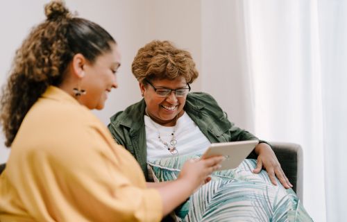 Older people socialising using an ipad