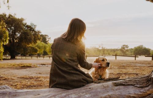 Lady in Victoria Park with her golden retriever