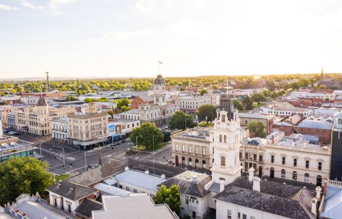 aerial image of the Ballarat CBD look west from Town Hall