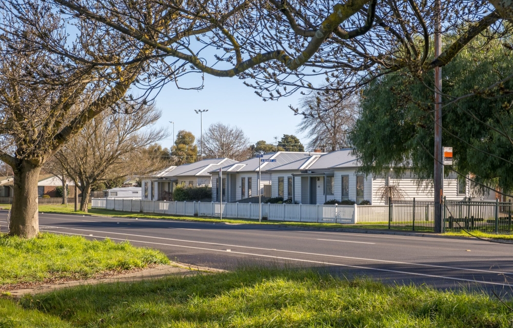 A white house on a residential street