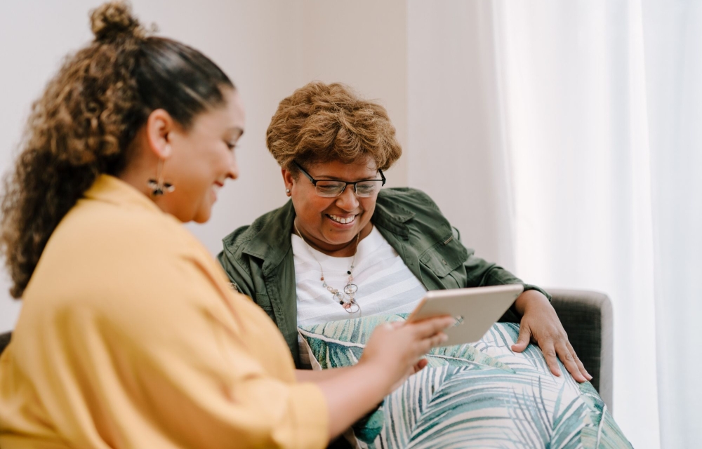 Older people socialising using an ipad
