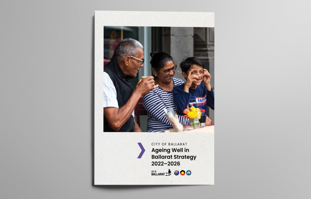 image of the ageing well strategy cover on a grey background