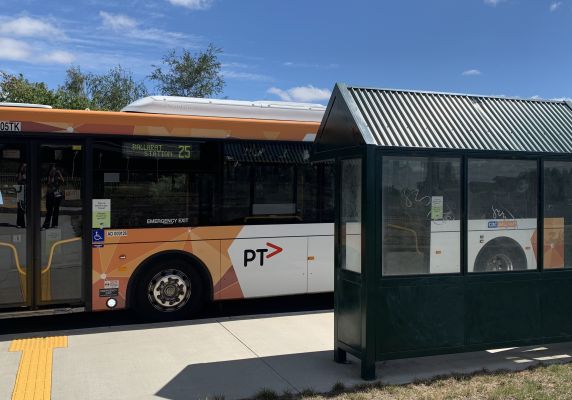 Ballarat bus stopped at shelter