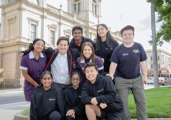 Youth Ambassadors gathered out the front of Town Hall