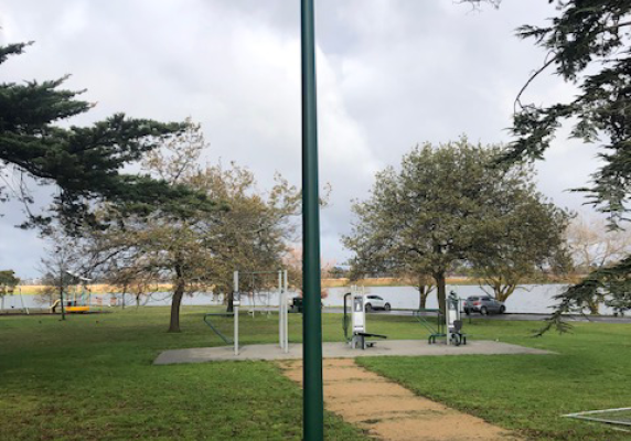 A light pole without a light on top at Lake Wendouree