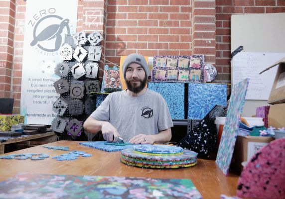 Adam from Zero Plastics Australia at his workstation.