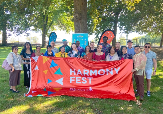 Launching Harmony Fest 2025 is City of Ballarat Mayor, Cr Tracey Hargreaves and members of Ballarat's intercultural community.