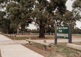 Generic photo footpath and MR Power Park sign