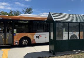 Ballarat bus stopped at shelter
