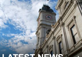 View of Town Hall from Sturt Street looking up from street level