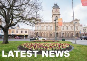 Image of Town Hall looking through gardens on Sturt Street