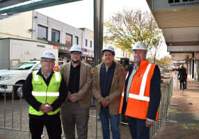 Mayor Des Hudson, Wadawurrung Traditional Owners Aboriginal Corporation Interim CEO Liam Murphy, Bridge Mall Business Association Vice President Shane Donnithorne and 2Construct Managing Director Duncan McPherson