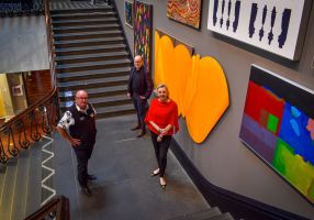 City of Ballarat Mayor, Cr Des Hudson with Eureka Centre Manager, Anthony Camm and Art Gallery of Ballarat Director, Louise Tegart at the Art Gallery of Ballarat.