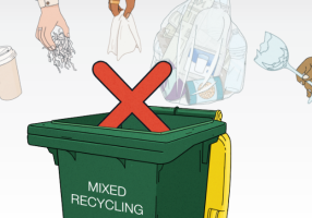illustration of items that should not go in the recycling bin