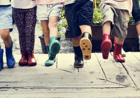Kids with boots on outside