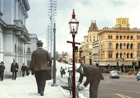 A heritage image looking towards Lydiard Street South blended with a modern image