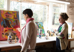 A collaborative exhibition: Ceramicist Ruby Pilven and painter Madeleine Cruise. Photography credit: Ben Cox.