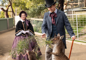 Tourism rich: Katrina and Head of Marketing and Design Mark Hemetsberger with Kangaroo Island kangaroos.