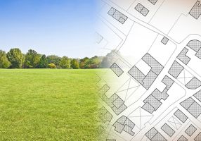 Image of a green field and a map of a street