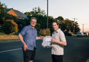 Peter Bate and Quenton Gay with one of the new LED lights