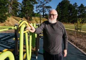 Image of resident Max Duthie with the new exercise equipment