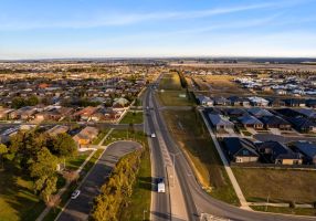 Aerial shot of Dyson Drive, Alfredton, looking south from the Merz Street intersection