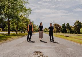 City of Ballarat Supervisor Sealed Roads Ken Brand, Director Infrastructure and Environment Bridget Wetherall and Acting Executive Manager Operations Luke Ives at Remembrance Drive, Cardigan.