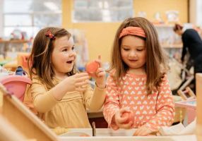 Maeve Ryan and Wren Adriaans enjoy the Toy Library in Barkly Square.