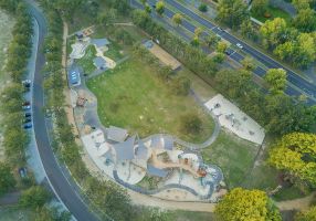 Areal photo of inclusive playspace at victoria park