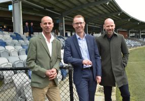 Ballarat's Steve Moneghetti, City of Ballarat Chief Executive Officer Evan King and Victoria 2026 Commonwealth Games Chief Executive Officer Jeroen Weimar.