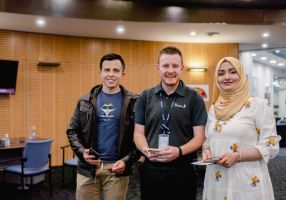 City of Ballarat Intercultural Ambassadors Victor Barrantes and Anam Shahab with Customer Experience Officer Josh